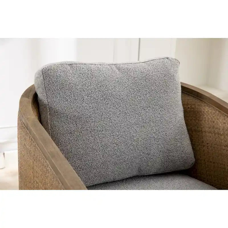 Poltrona a botte girevole, comoda poltrona rotonda d'accento, poltrona club a botte girevole a 360 gradi, poltrona relax con struttura in rattan intrecciato 19