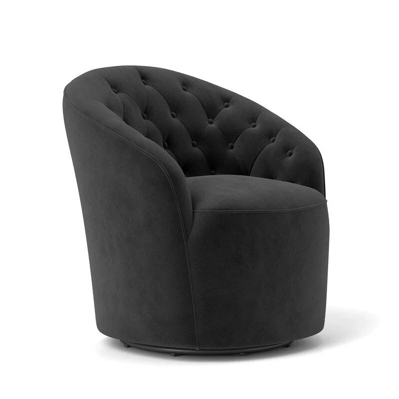 Velvet Upholstered 360 Degree Swivel Barrel Chair with Button Tufted Back 29