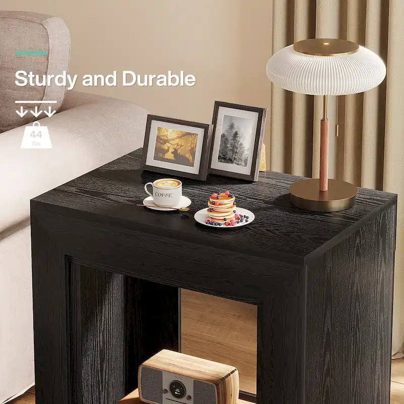 Tavolino in legno con contenitore, Comodini in noce per soggiorno, camera da letto 13