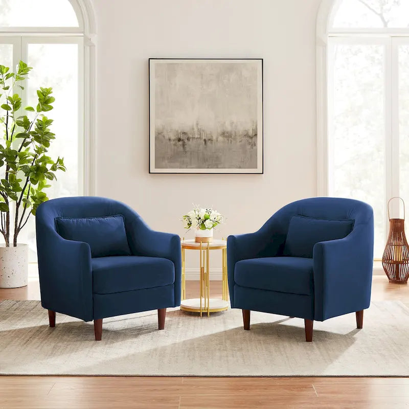 28.34W Set Of 2 Accent Armchair, Velvet Barrel Chair with Solid Wood Legs 3