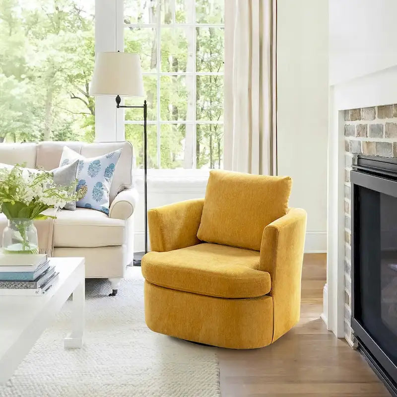 Modern Chenille Upholstered Swivel Accent Barrel Chair Set Modern Swivel Armchair for Living Room 33