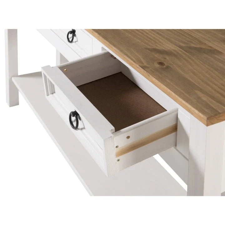 Rustic Solid Pine Console Hall Table, White Wash / Antique Brown / Gray Wash / Unpainted, 3 Drawers 19