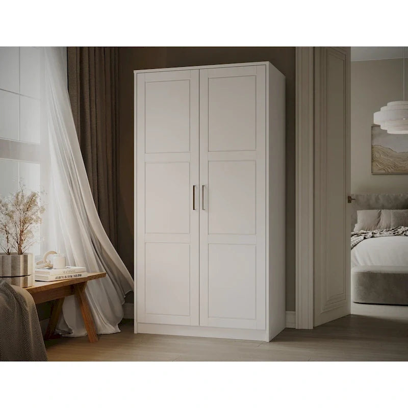 Palace Imports 100% Solid Wood 2-Door Urban Wardrobe Armoire with Solid and Mirrored Doors 21