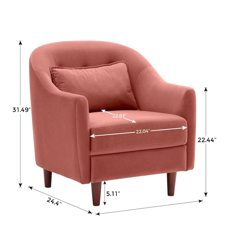 28.34W Set Of 2 Accent Armchair, Velvet Barrel Chair with Solid Wood Legs 25