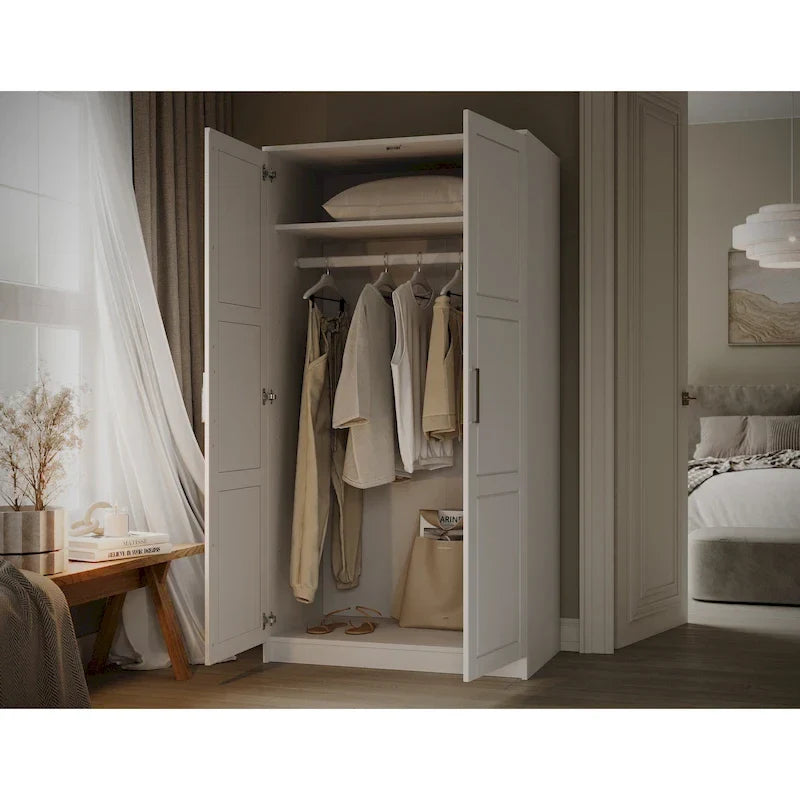 Palace Imports 100% Solid Wood 2-Door Urban Wardrobe Armoire with Solid and Mirrored Doors 20