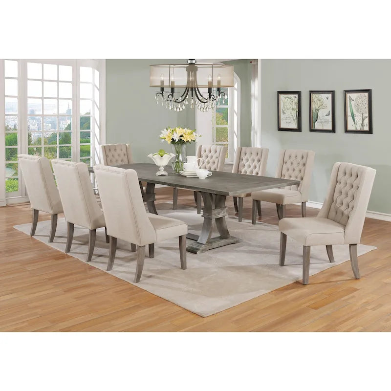 Set da pranzo allungabile Best Quality Furniture da 9 pezzi, in stile rustico grigio 4
