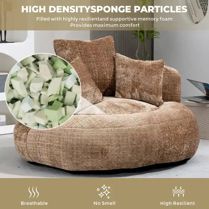 Chenille High Back Lazy Sofa with 3 Pillows and Oversized Bean Bag Chair 27