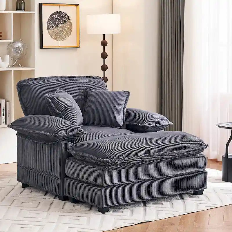 56.9 W Poltrona Oversize con Pouf, Poltrona da Lettura per Camera da Letto, Divano Letto Pigro, Poltrona Reclinabile Singola Moderna Oversize 32
