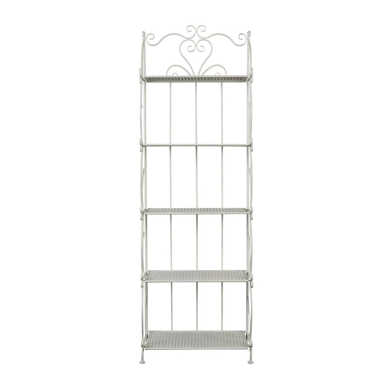 Metal Scroll Indoor Outdoor Tall Folding 5 Shelves Bakers Rack - Gold or White - Roche River Decor 12