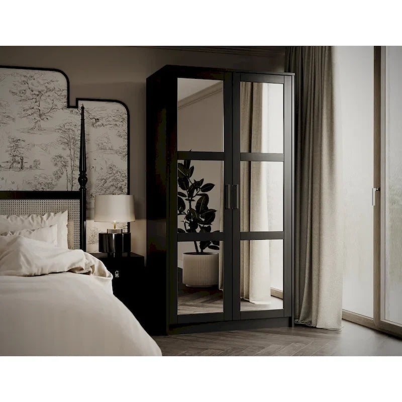 Palace Imports 100% Solid Wood 2-Door Urban Wardrobe Armoire with Solid and Mirrored Doors 18