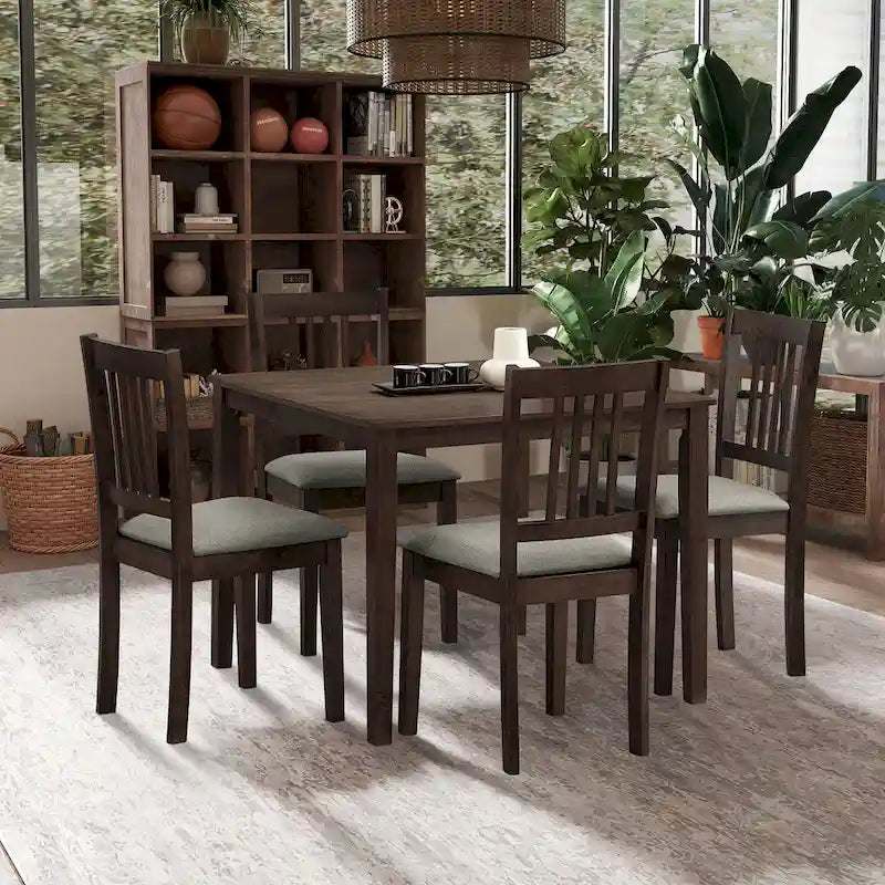 Set Tavolo e Sedie per Colazione in Cucina, Tavolo da Pranzo Quadrato in Legno, Tavolo da Pranzo Casuale con 4 Sedie Imbottite 29