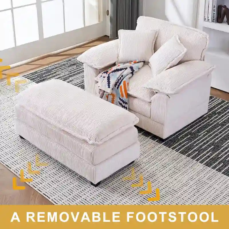 56.9 W Poltrona Oversize con Pouf, Poltrona da Lettura per Camera da Letto, Divano Letto Pigro, Poltrona Reclinabile Singola Moderna Oversize 28