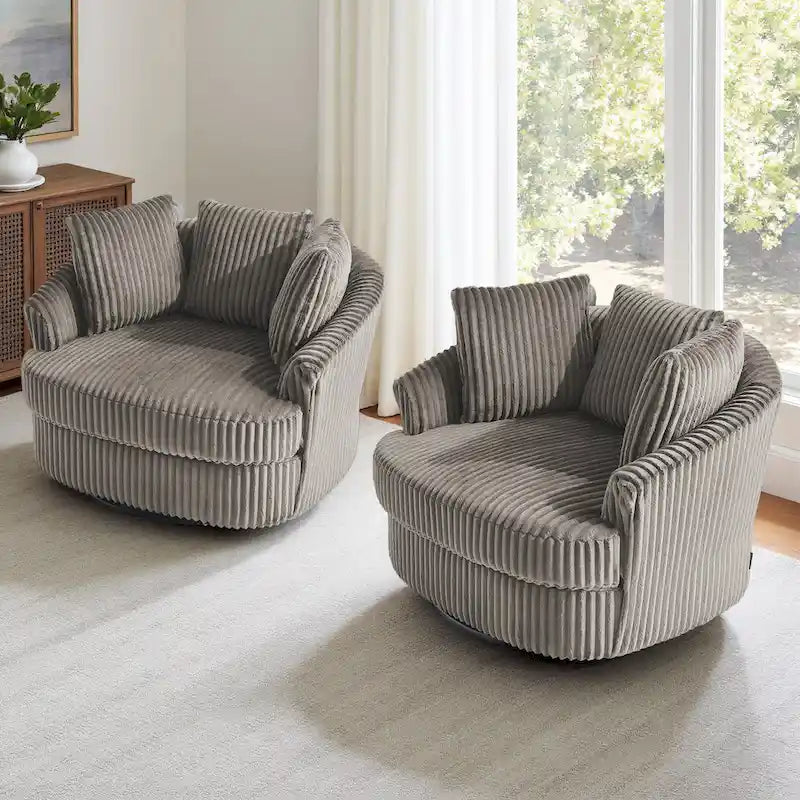 DREAMSIDEA 2 Set Recessed Arm Slipcovered Swivel Barrel Chair 33