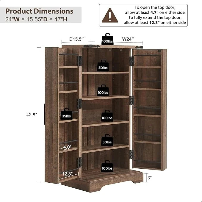 47 Armadietto da Cucina Dispensa, Mobile Contenitore con Ante Scorrevoli Stile Fienile - N/D 32