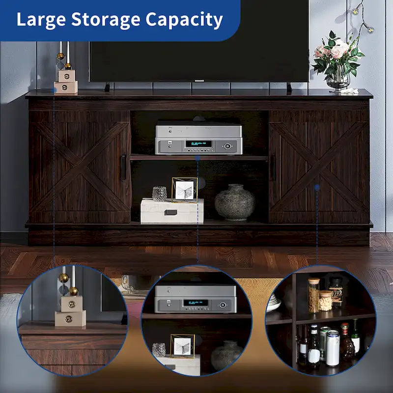 Farmhouse TV Stand for 65 Inch TV Media Console Entertainment Center Rustic Barn Doors 25