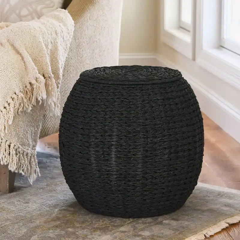 Household Essentials Handwoven Barrel Wicker Storage Basket Side Table - 17.0L x 17.0W x 19.0H 31