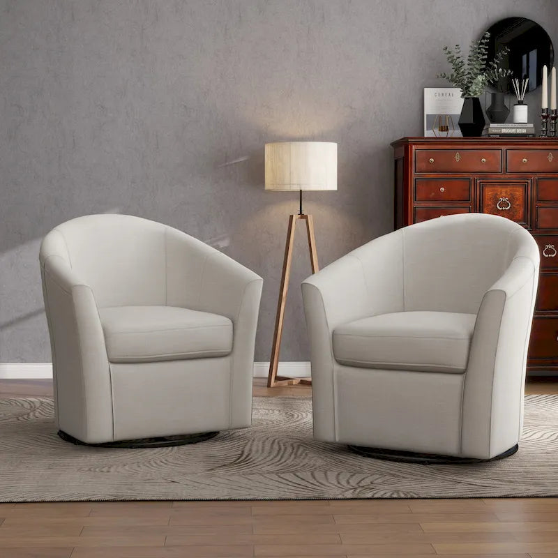 Set of 2 Modern Upholstered Swivel Barrel Chair Living Room Accent Chair 3
