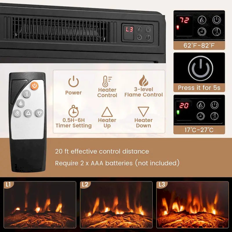 Costway Fireplace TV Stand w/ Led Lights & 18  Electric Fireplace for - See Details 12