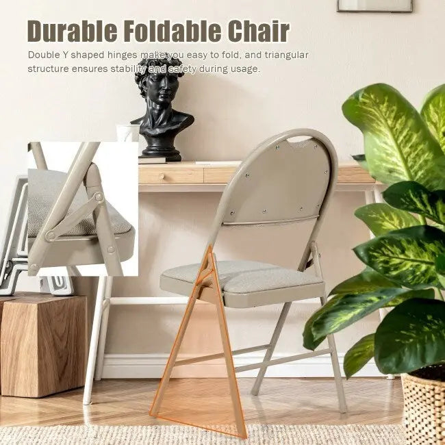 6 Pack Folding Chairs Portable Padded Office Kitchen Dining Chairs-Beige - 18.5 x 20 x 35 (L x W x H) 7