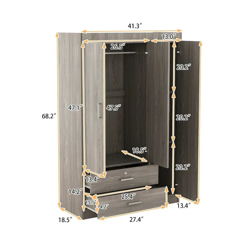 3-Door Wardrobe with 2 Drawers 22