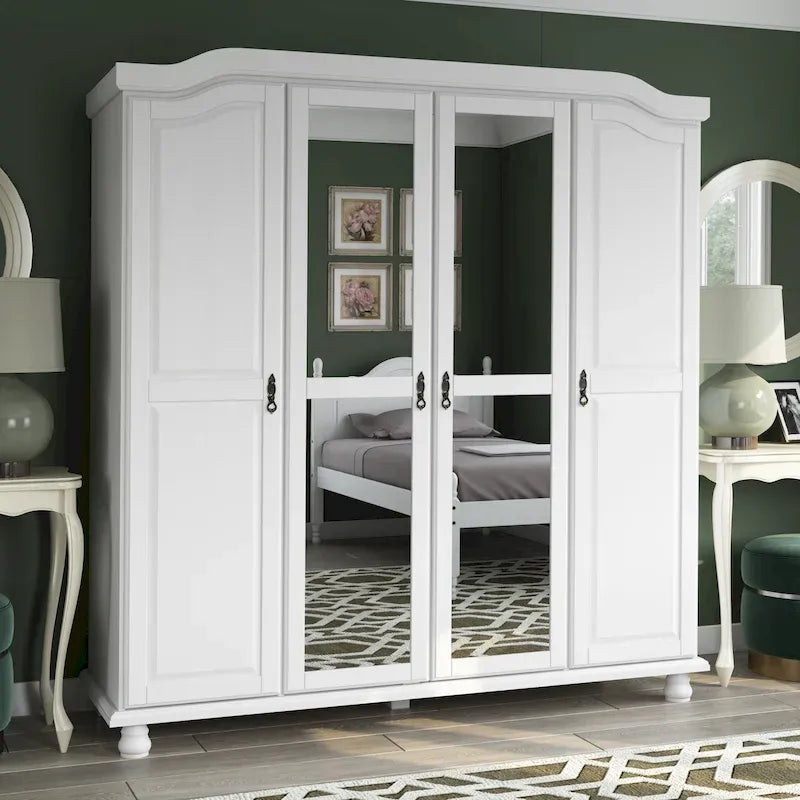 Palace Imports 100% Solid Wood Kyle 4-Door Wardrobe Armoire with Solid Wood or Mirrored Doors 12