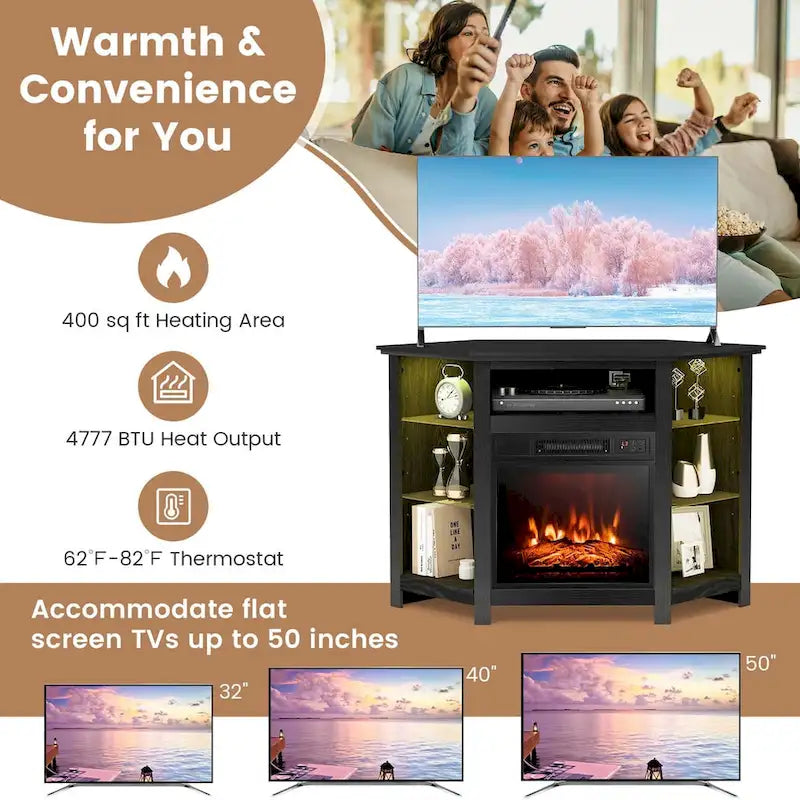 Costway Fireplace TV Stand w/ Led Lights & 18  Electric Fireplace for - See Details 15