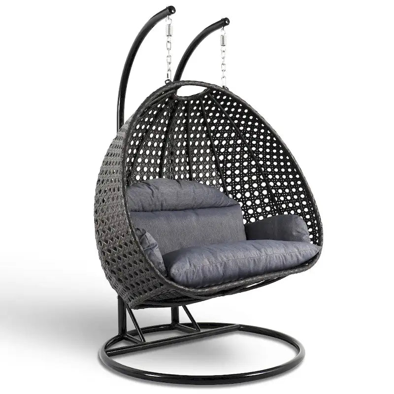 LeisureMod 2 Person Hanging Egg Chair with Stand - Outdoor/Indoor Rattan Wicker Patio Swing Hammock Lounger with Cushions 22