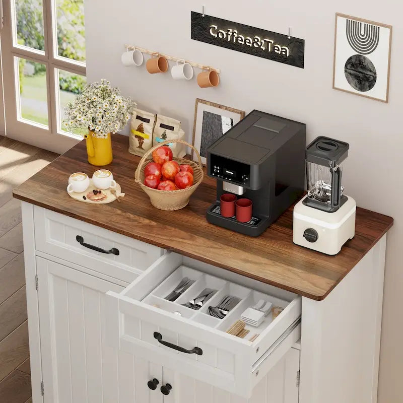 Kitchen Sideboard Buffet Storage Cabinet with 2 Drawers, Coffee Bar Cabinet ,Wood Entryway Cabinet with Double Door Cupboard 14