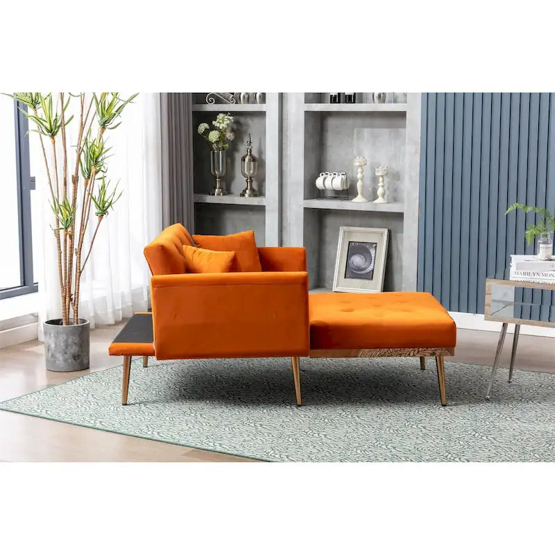 Velvet Upholstered Tufted Living Room Sleeper Sofa Chair With Rose Golden feet 7