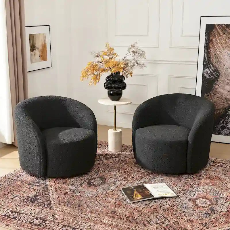 KINWELL 34 Wide Upholstered Swivel Accent Barrel Chair (Set of 2) 8