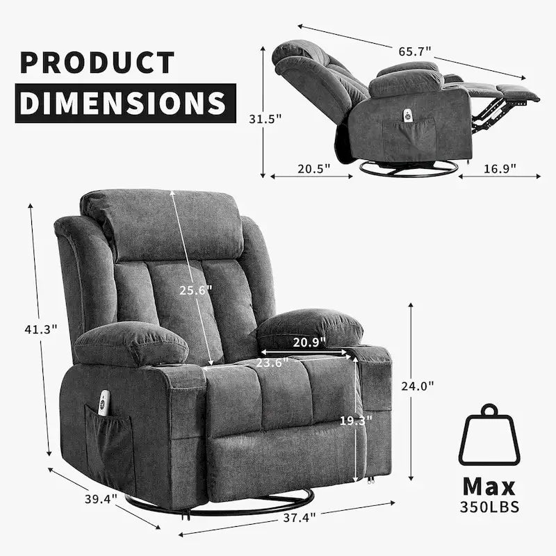 Recliner Chair, Rocking Chairs with Massage and Heat, Side Pockets and Cup Holder 5