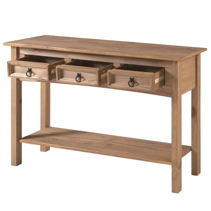 Rustic Solid Pine Console Hall Table, White Wash / Antique Brown / Gray Wash / Unpainted, 3 Drawers 9