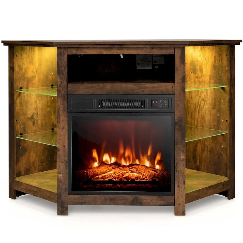 Costway Fireplace TV Stand w/ Led Lights & 18  Electric Fireplace for - See Details 17
