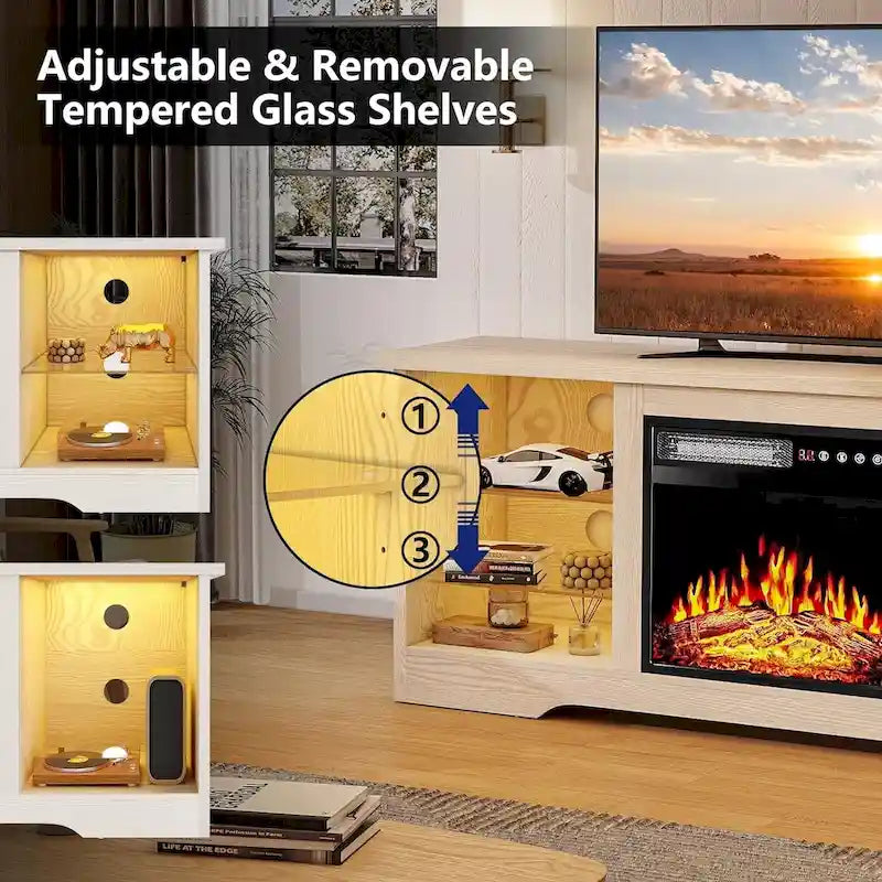 Bossin 58 Fireplace TV Stand with 18 Electric Fireplace,Modern Entertainment Center for 65 TVs,TV Console 14