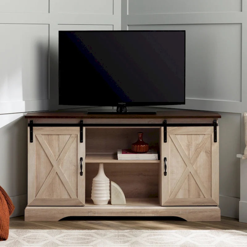 Middlebrook 52-inch Sliding Barn Door Corner TV Stand 6
