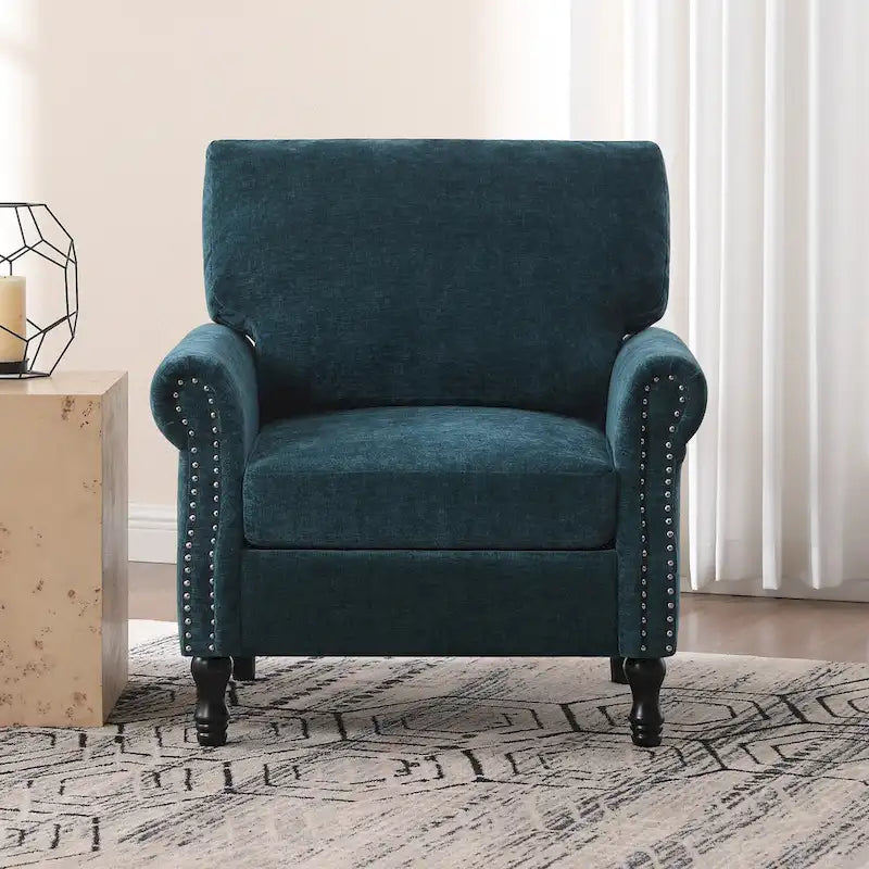 Modern Upholstered Armchair Nailhead Trim Accent Chair with Wood Legs 16