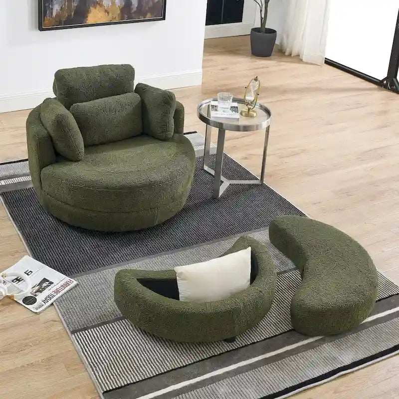 Oversized Swivel Cuddle Barrel Chair with moon storage ottoman 7