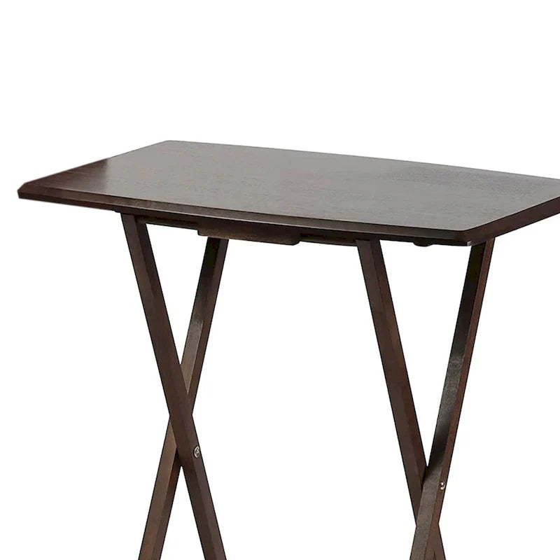 PJ Wood Folding TV Tray Tables with Compact Storage Rack, Espresso, 5 Piece Set - 36.38 14