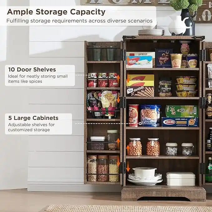 47 Armadietto da Cucina Dispensa, Mobile Contenitore con Ante Scorrevoli Stile Fienile - N/D 34
