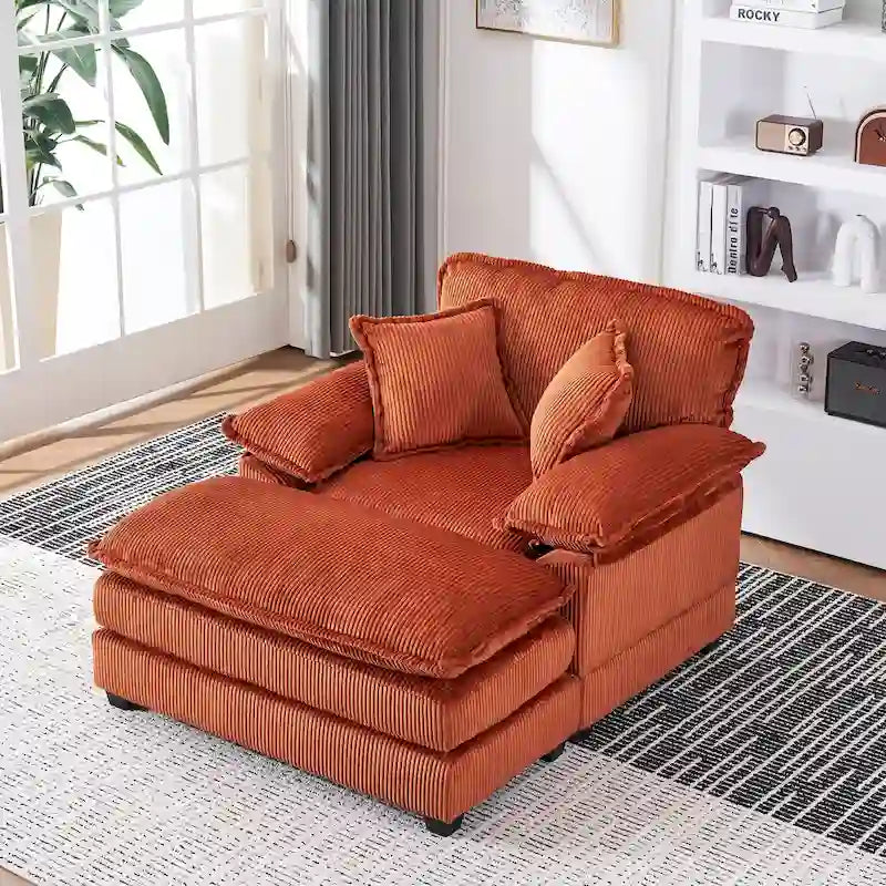 56.9 W Poltrona Oversize con Pouf, Poltrona da Lettura per Camera da Letto, Divano Letto Pigro, Poltrona Reclinabile Singola Moderna Oversize 11