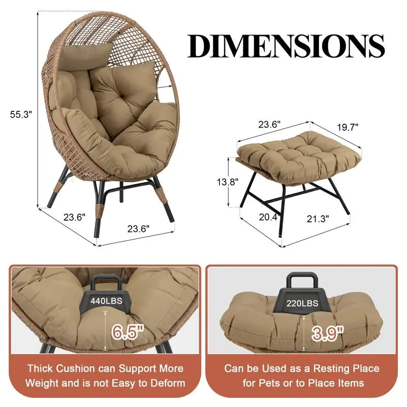 FINCATI Indoor Eggs Chair, 440 lbs Egg Chair Outdoor, Oversized Egg Chair with Ottoman, Luxury Cozy Egg Chair with Foot Rest 15