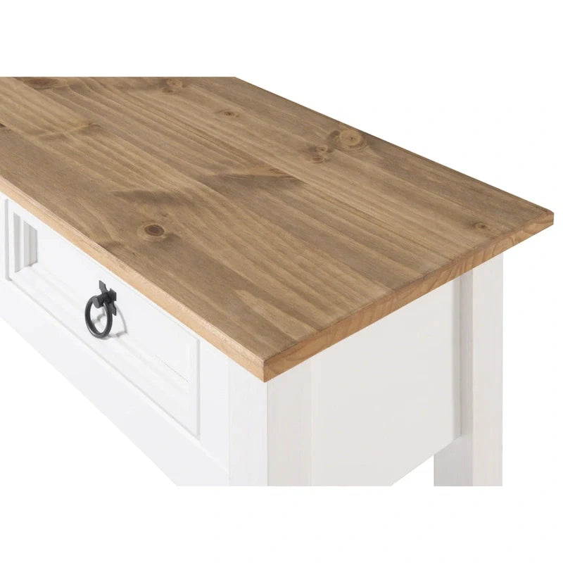 Rustic Solid Pine Console Hall Table, White Wash / Antique Brown / Gray Wash / Unpainted, 3 Drawers 18