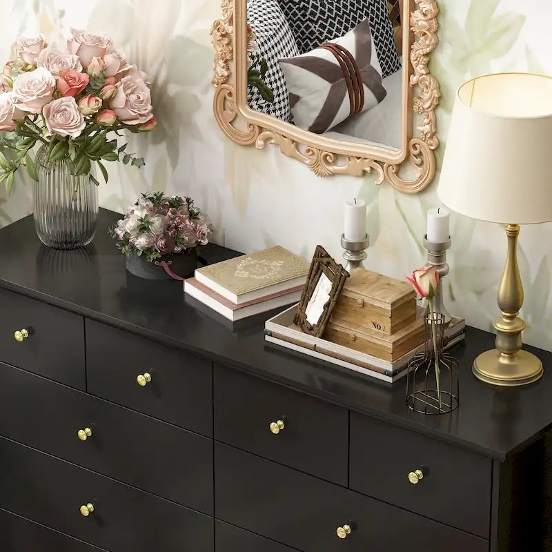 55.1W Lacquer Dresser Long Dresser for Bedroom Chest of Drawers 9