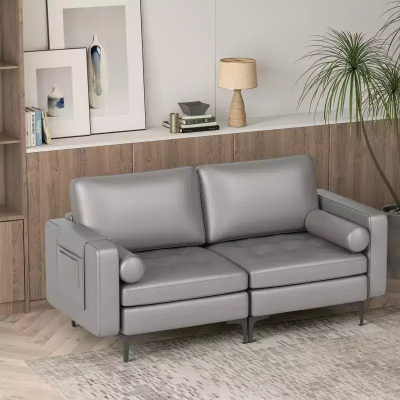Costway Moderno Divanetto a 2 Posti con 2 Cuscini a Rullo e Tasca Laterale Grigio/Rosso 15