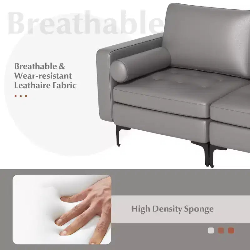 Costway Moderno Divanetto a 2 Posti con 2 Cuscini a Rullo e Tasca Laterale Grigio/Rosso 16