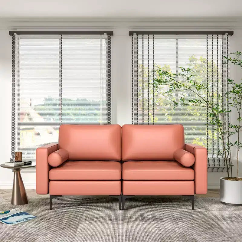 Costway Moderno Divanetto a 2 Posti con 2 Cuscini a Rullo e Tasca Laterale Grigio/Rosso