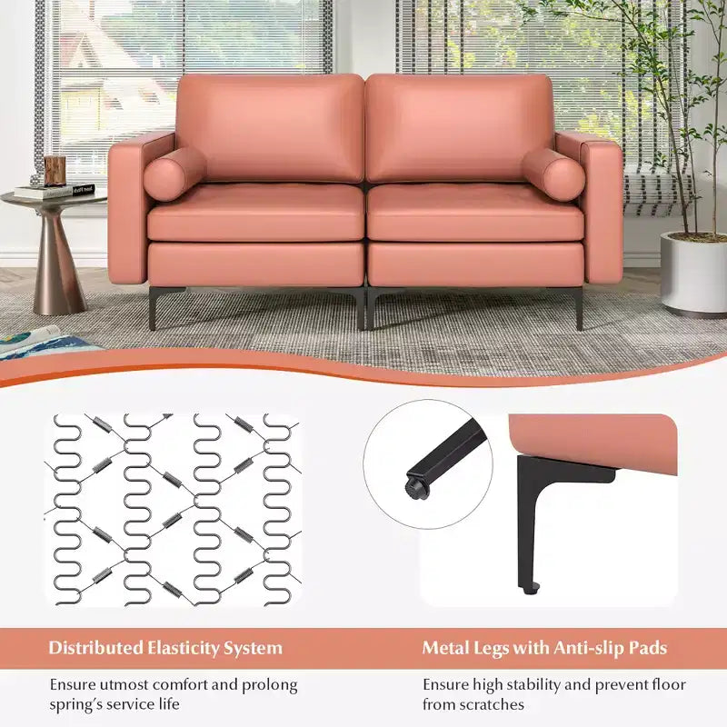 Costway Moderno Divanetto a 2 Posti con 2 Cuscini a Rullo e Tasca Laterale Grigio/Rosso 7