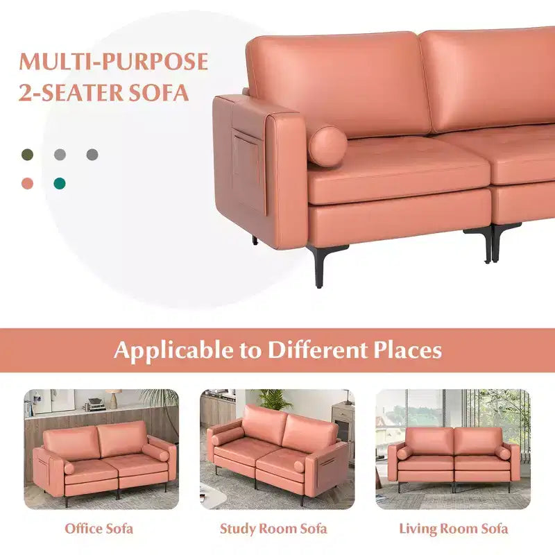 Costway Moderno Divanetto a 2 Posti con 2 Cuscini a Rullo e Tasca Laterale Grigio/Rosso 9