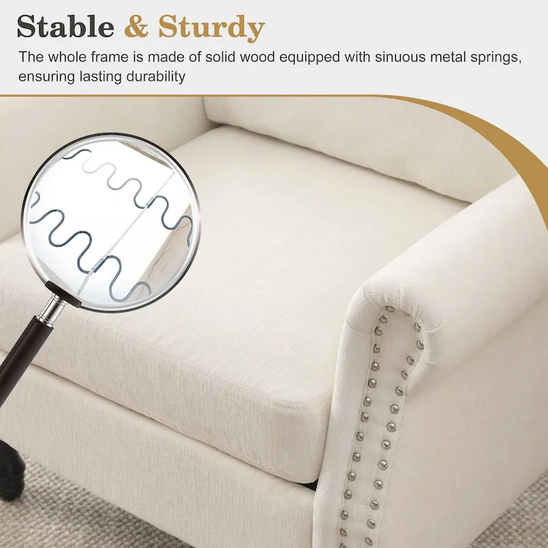 Modern Upholstered Armchair Nailhead Trim Accent Chair with Wood Legs 11