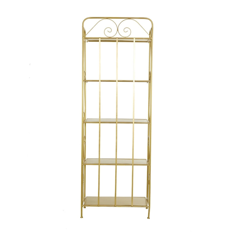 Metal Scroll Indoor Outdoor Tall Folding 5 Shelves Bakers Rack - Gold or White - Roche River Decor 10